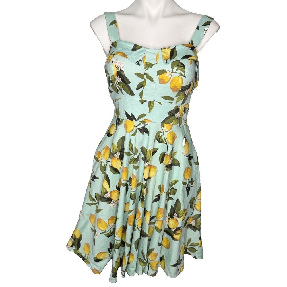 50s Retro Euro Summer Chetta B Lemon Print Dress 6 All over Fruit - Picture 2 of 8